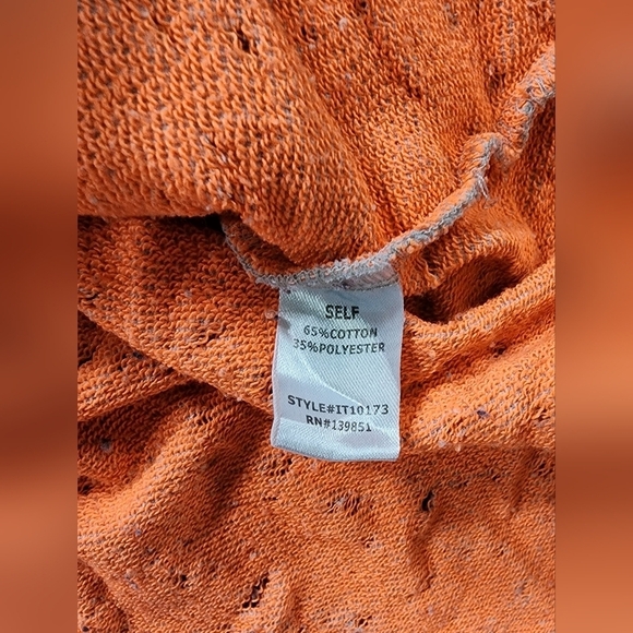 Oddy Womens Distressed Shoulder Cut Out Orange Grey Pullover Sweater - Picture 6 of 11